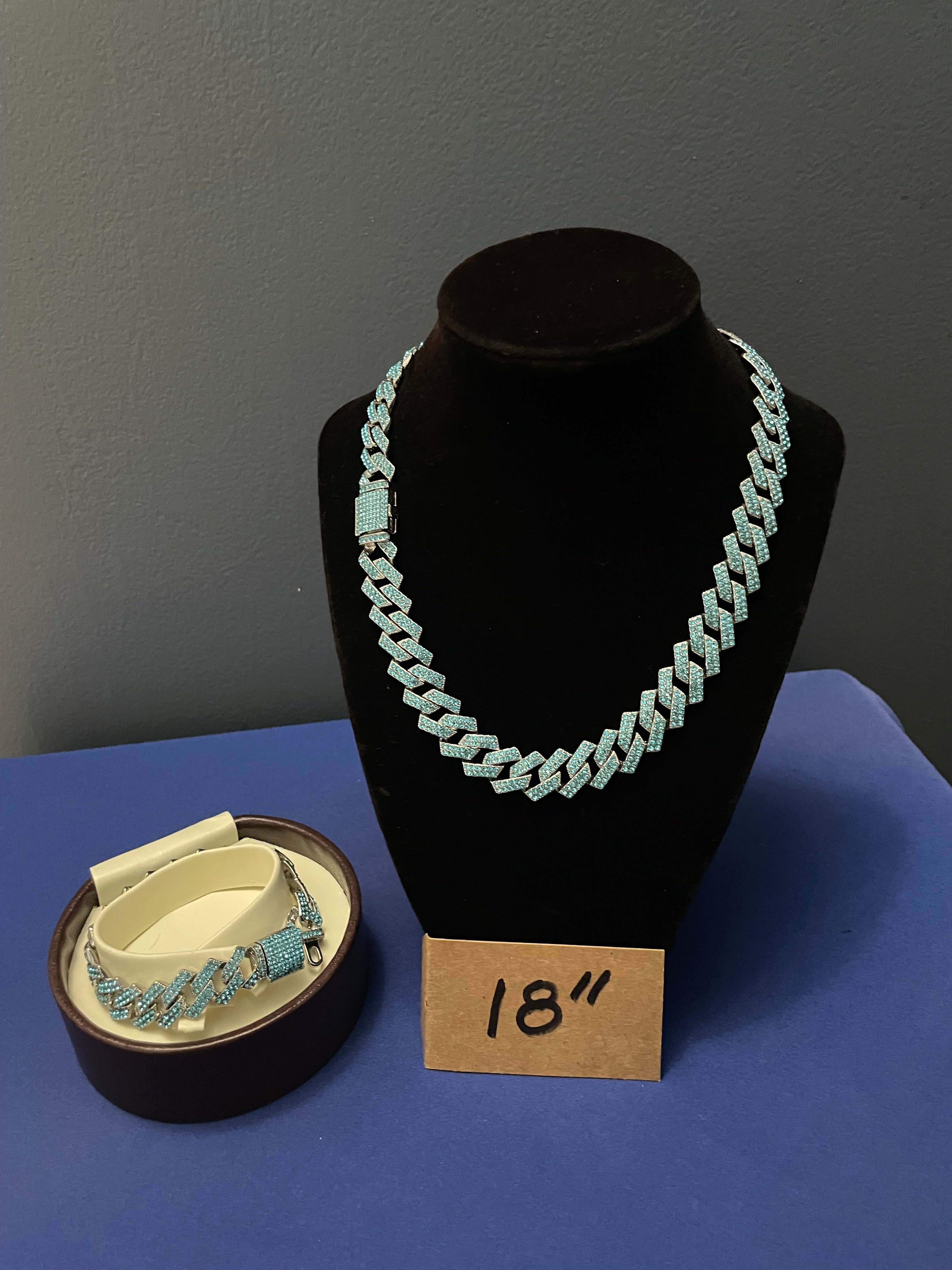 Iced out blue necklace and bracelet